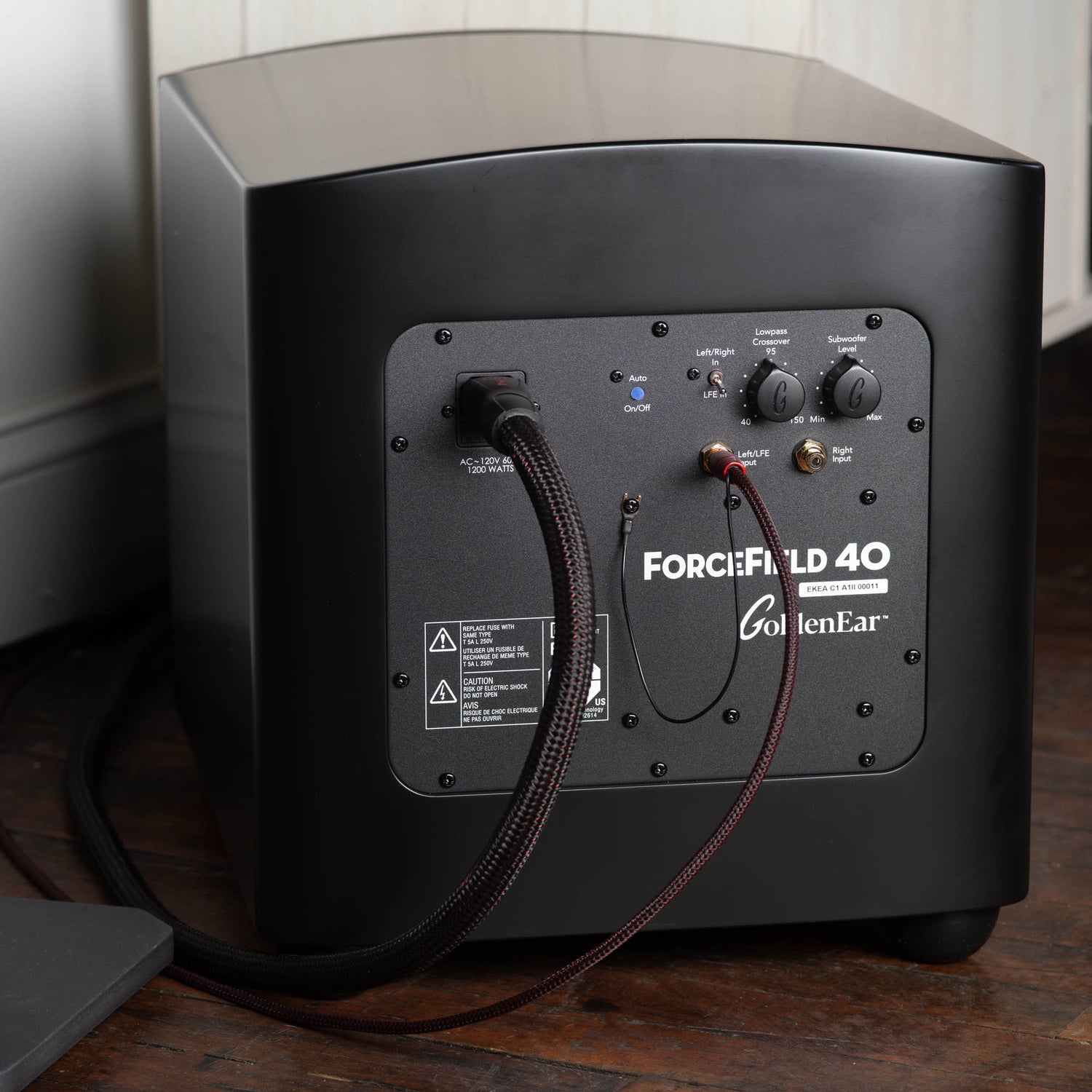 Subwoofer Cables plugged into subwoofer