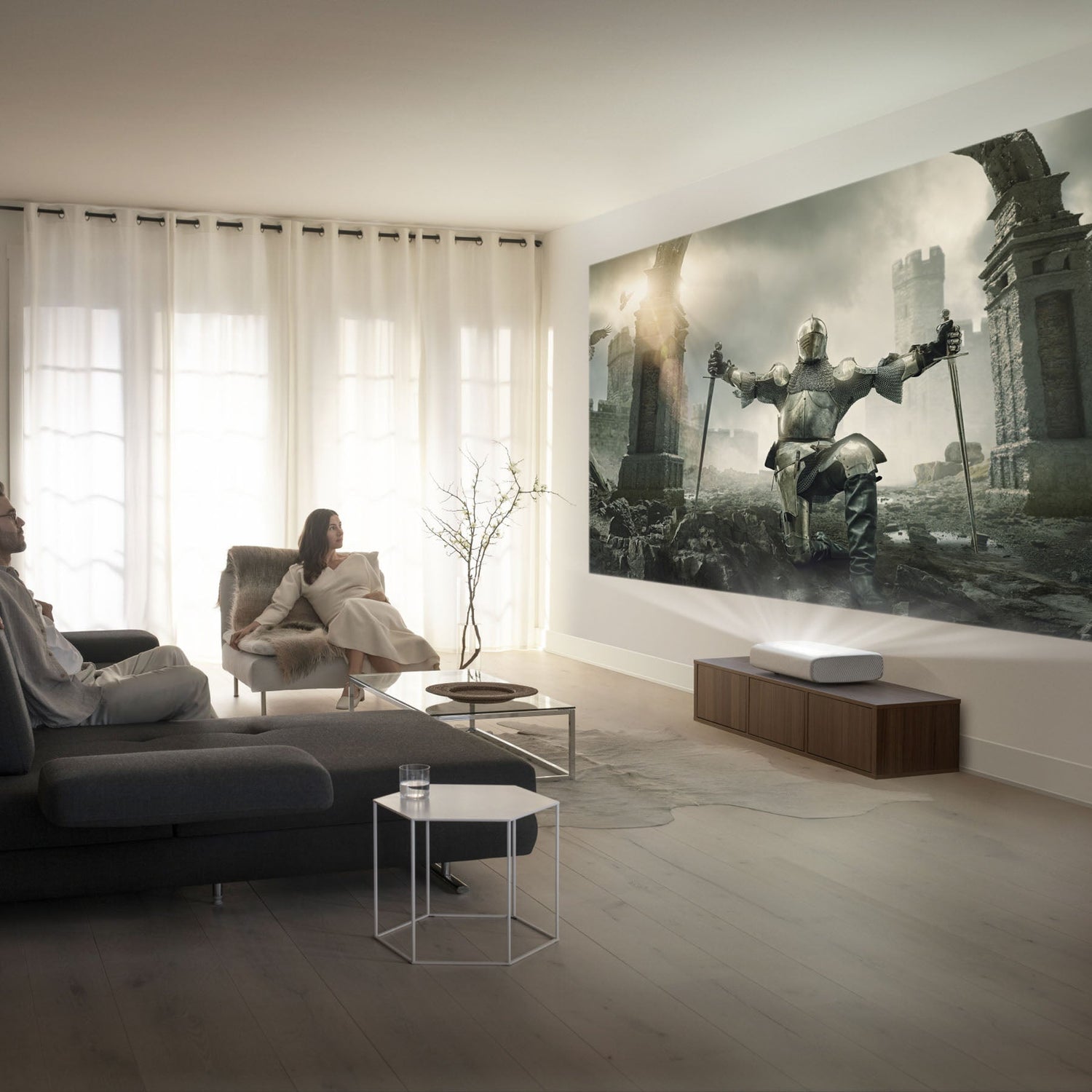 ultra short throw projector with image showing