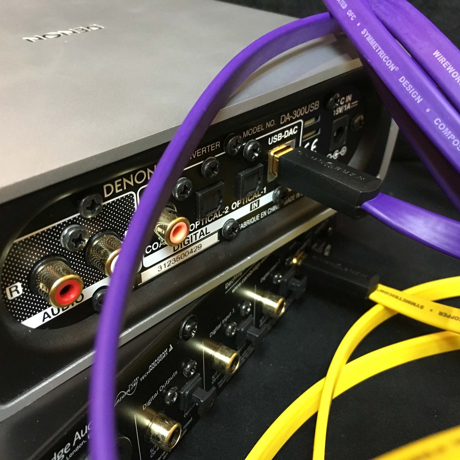 usb cables plugged into player