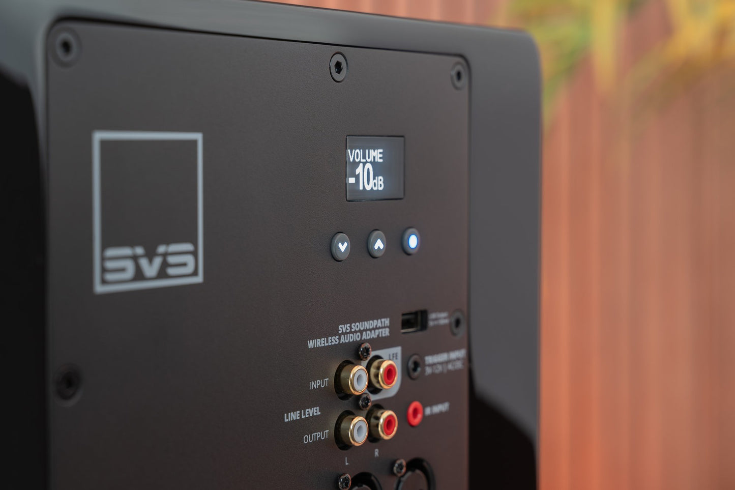 Back panel of SVS 3000 Micro R|Evolution Subwoofer with volume control and connectivity options.