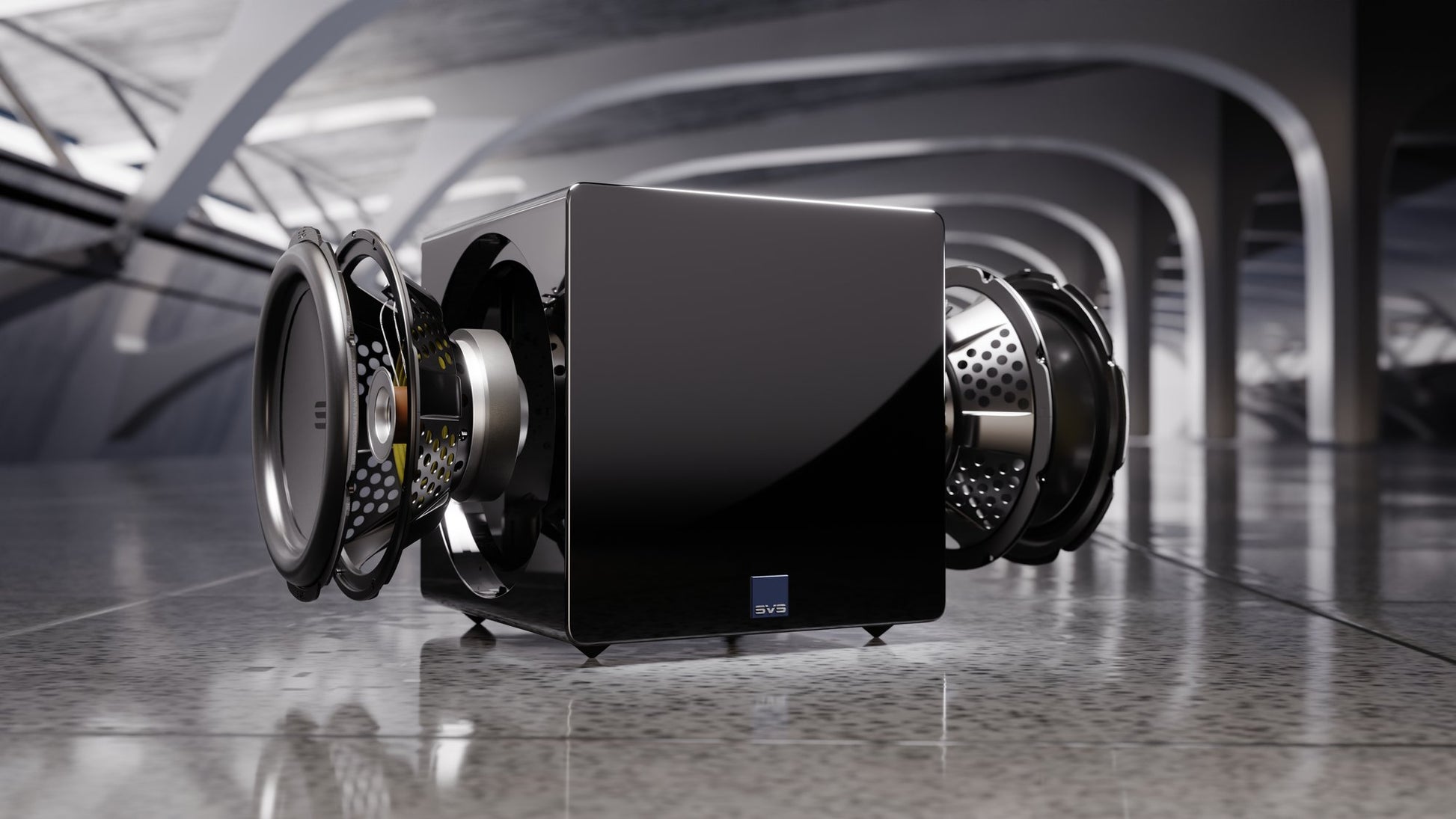 Black SVS 3000 Micro R|Evolution Subwoofer explosion view