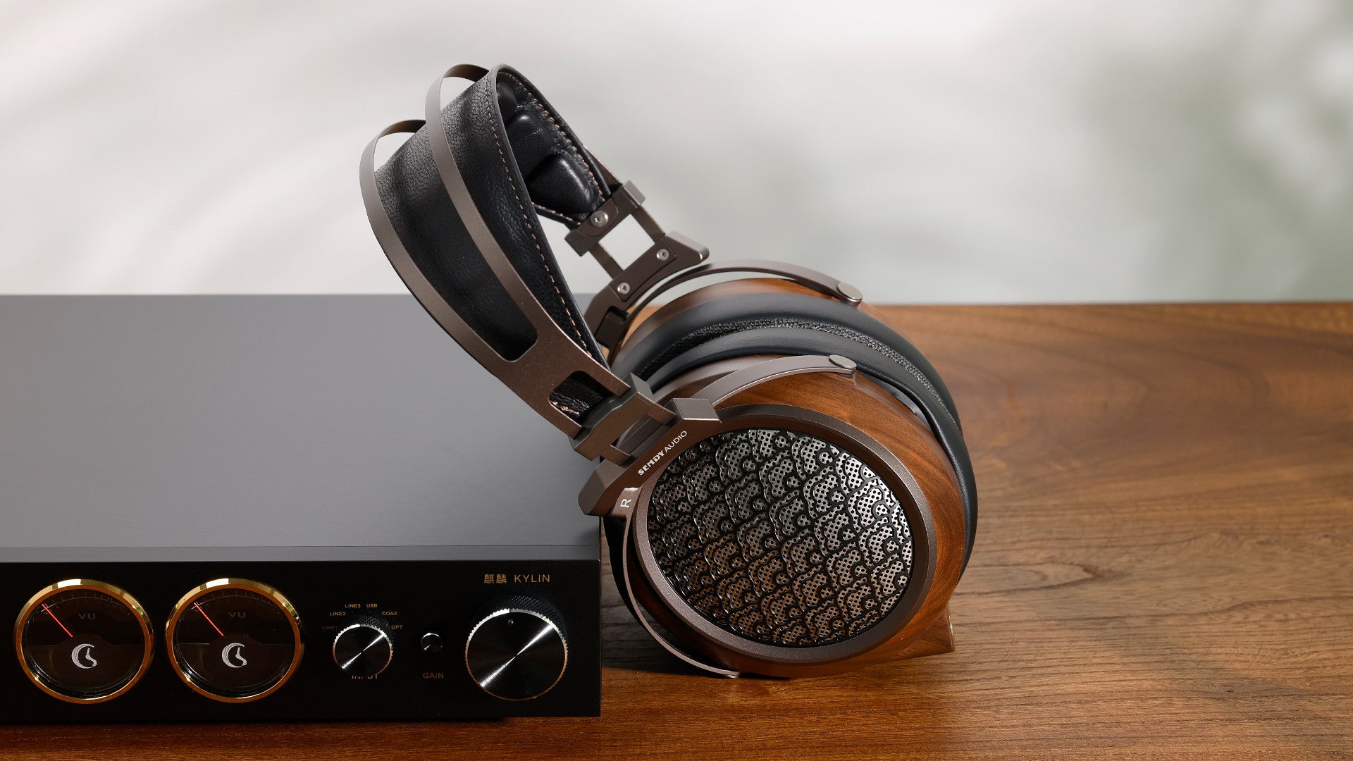 Sivga Egret Planar Magnetic Headphones next to headphone amp