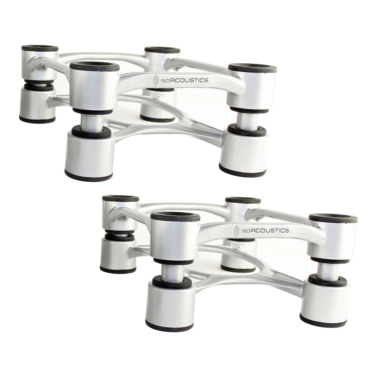 Aperta 200 speaker stands in silver on white background