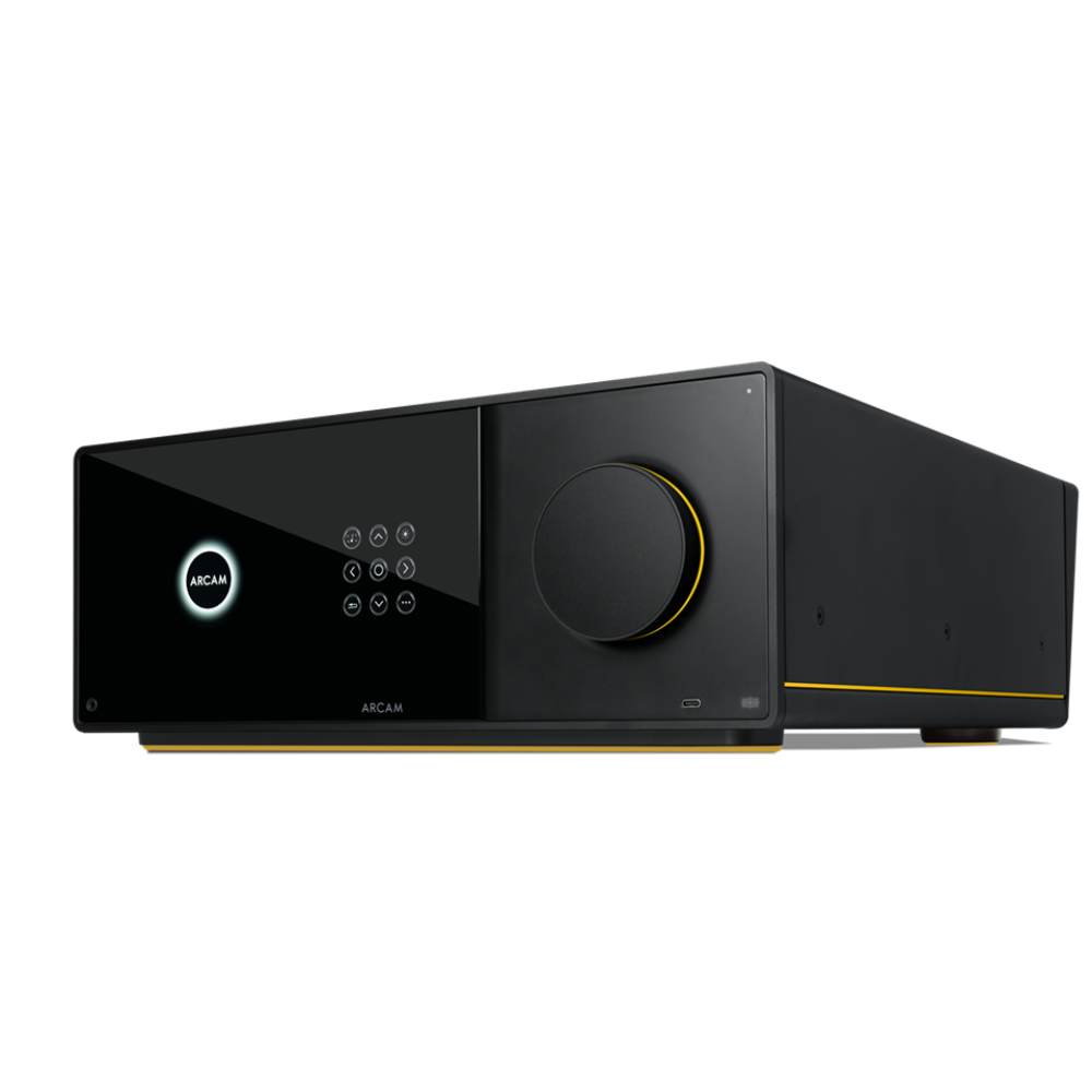 Angle view of Arcam AVA15 AV Amplifier on a white background
