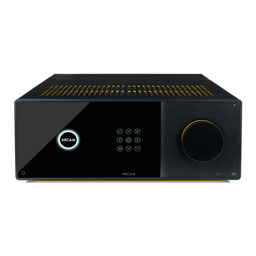 Front top view of the Arcam AVA15 AV Amplifier on a white background
