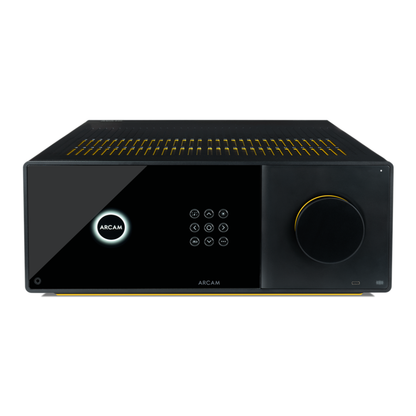 Front top view of the Arcam AVA15 AV Amplifier on a white background
