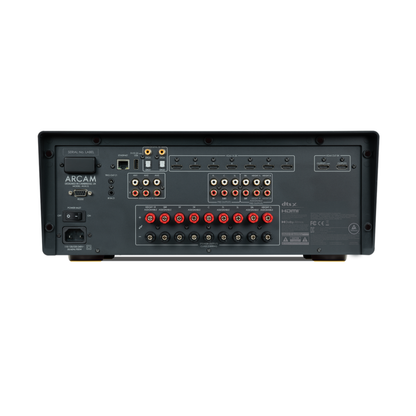 Rear panel of Arcam AVA15 AV Amplifier on a white background