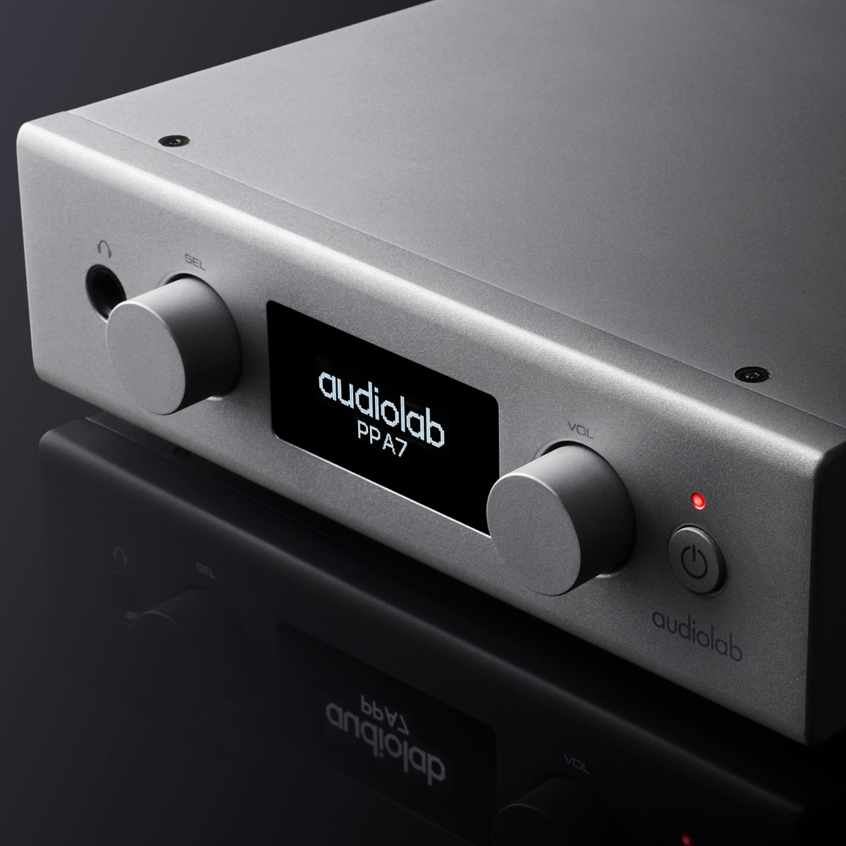 Close up of silver Audiolab PPA7 Phono Preamplifier