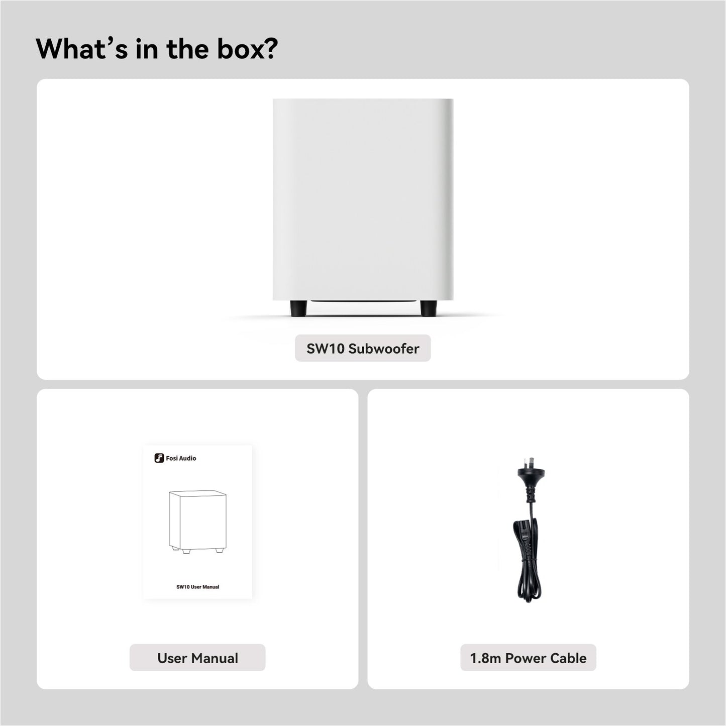 Fosi Audio SW10 Subwoofer - showing whats in the box