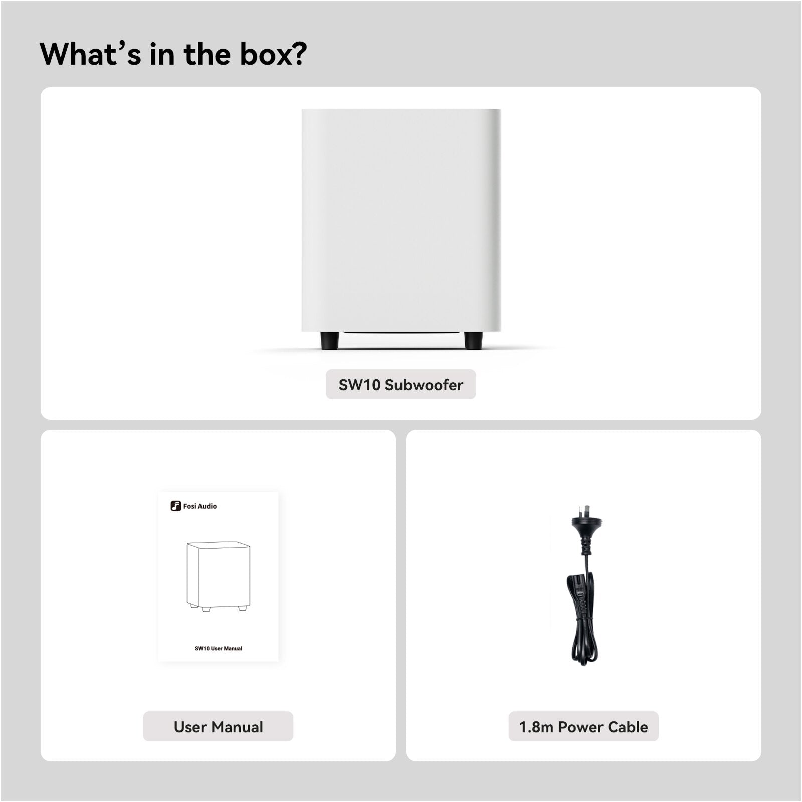 Fosi Audio SW10 Subwoofer - showing whats in the box