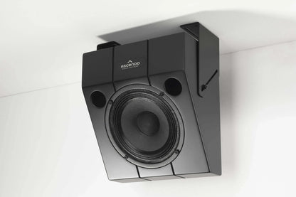 Black Ascendo THE6 Passive Wedge Speaker mounted on ceiling