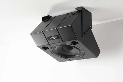 Black Ascendo THE6 Passive Wedge Speaker mounted on ceiling
