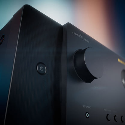 Close up of black Marantz Cinema 60 Series 2 AV Receiver showing imput dial