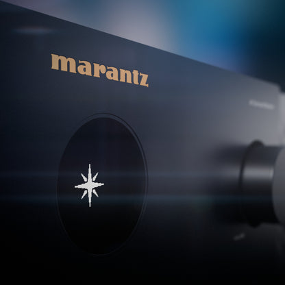 Close up of Marantz Cinema 60 Series 2 AV Receiver showing gold logo