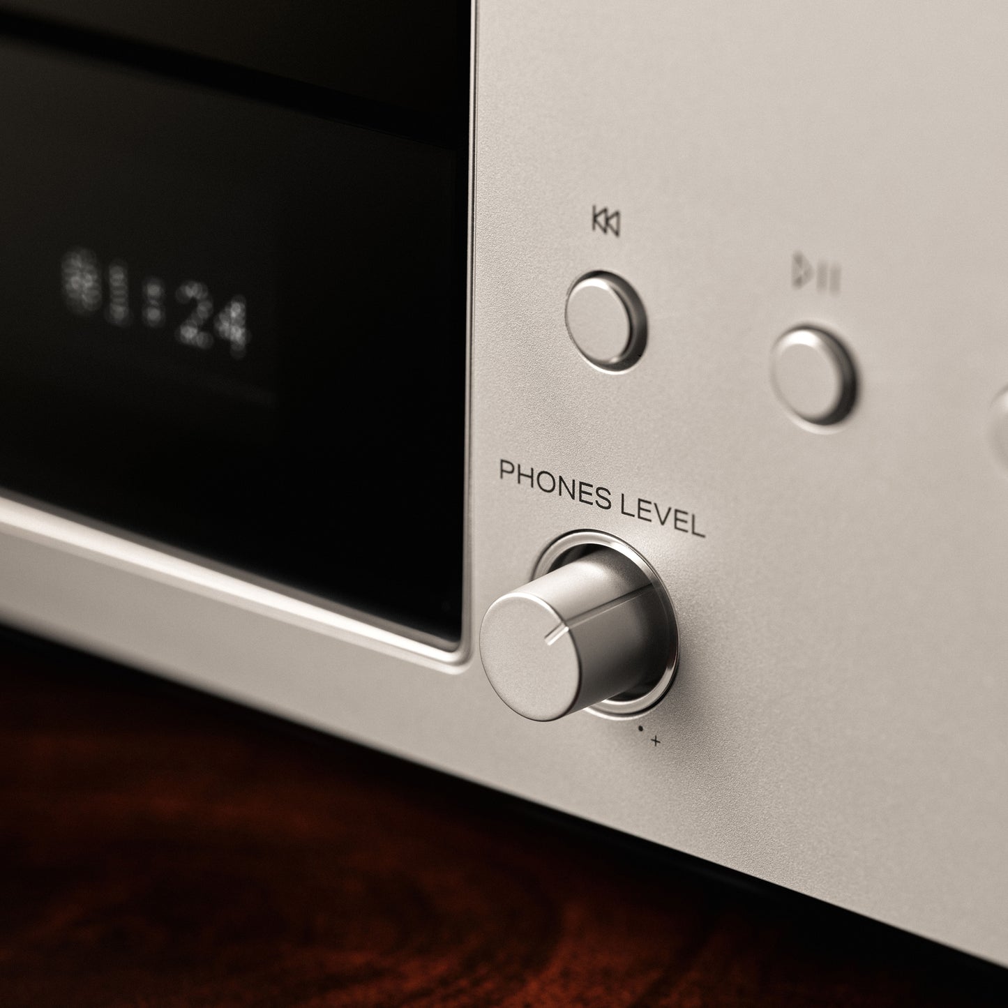 Close up of silver Marantz CD 70 CD Player showing knob