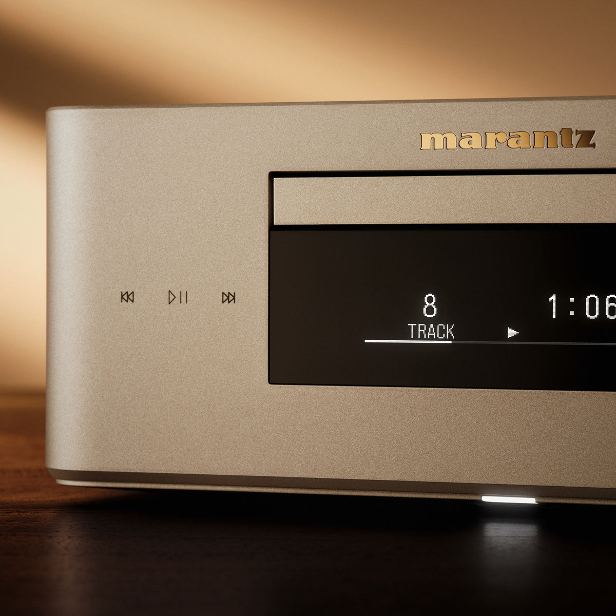Close up of Marantz MCR-60N Compact All-In-One Hi-Fi System in champagne finish
