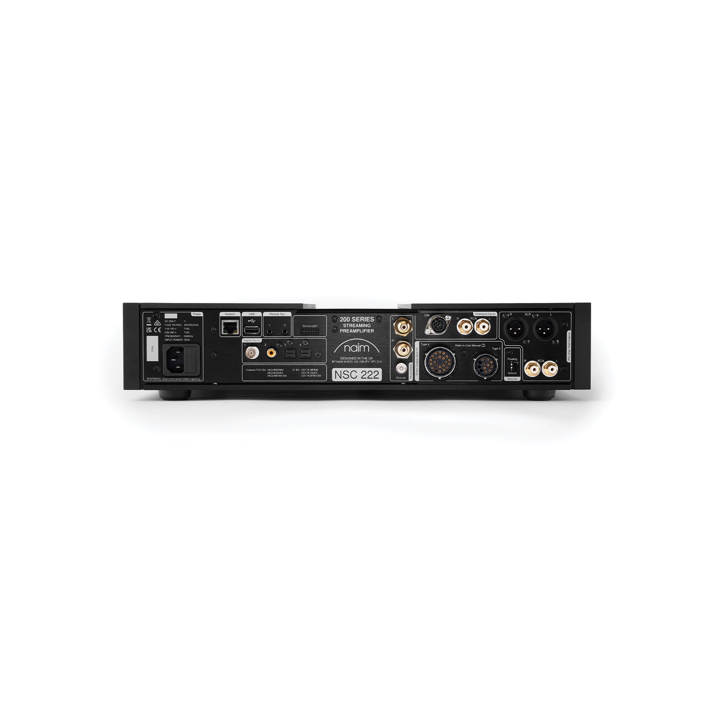 Back view of Naim NSC 222 Streaming Pre-Amp on white background