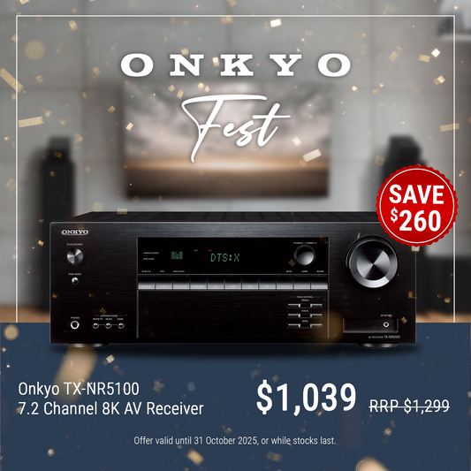 Onkyo TX-NR5100 with promotional text