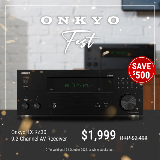 Onkyo TX-RZ30 with promotional text