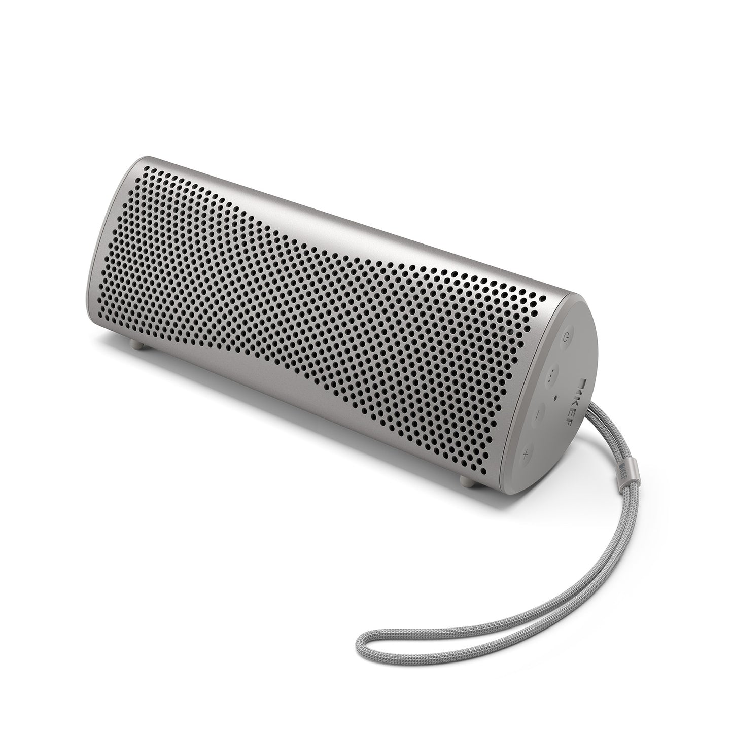 Portable speaker with a cable on a white background