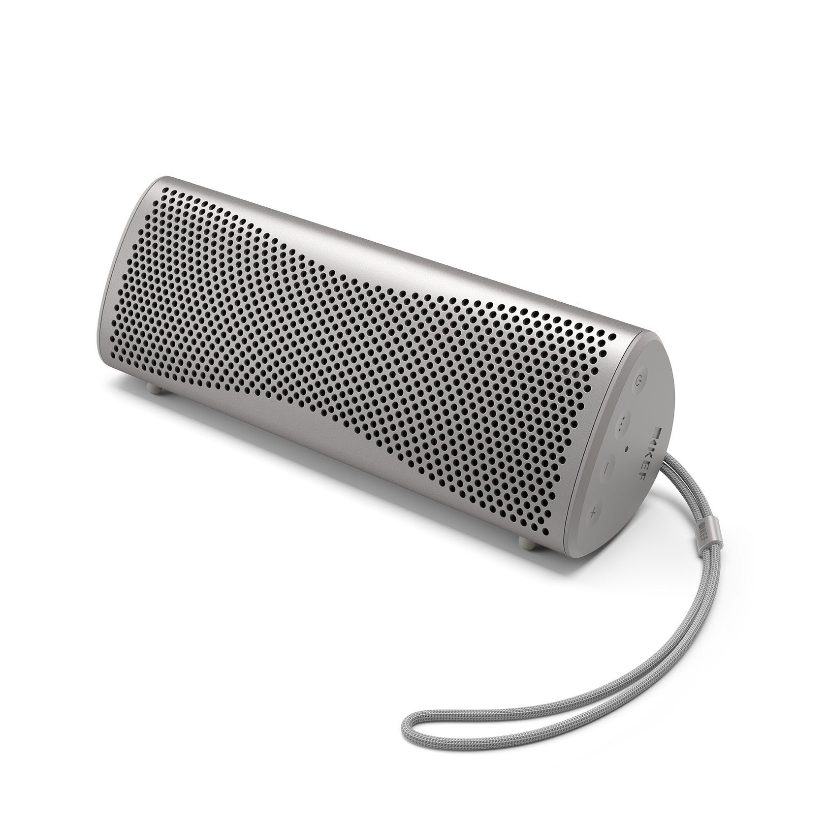 Portable speaker with a cable on a white background