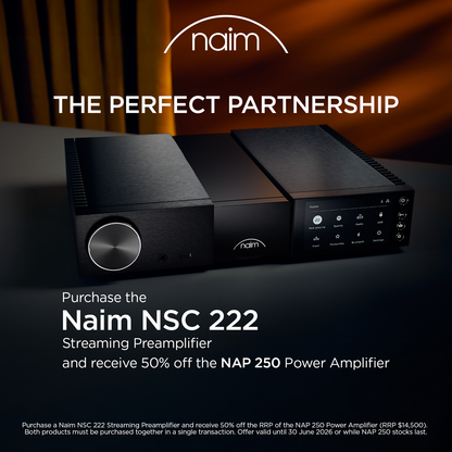Naim promo offering 50% off the Nap 250