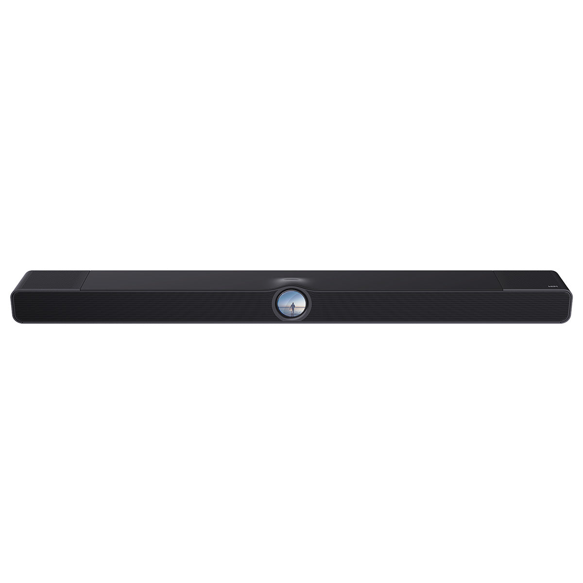 Front view of gloss black WiiM Bar 3.0.2 Dolby Atmos Soundbar on white background