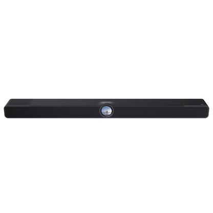 Front view of gloss black WiiM Bar 3.0.2 Dolby Atmos Soundbar on white background