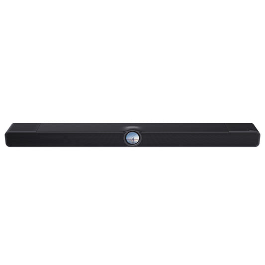 Front view of gloss black WiiM Bar 3.0.2 Dolby Atmos Soundbar on white background