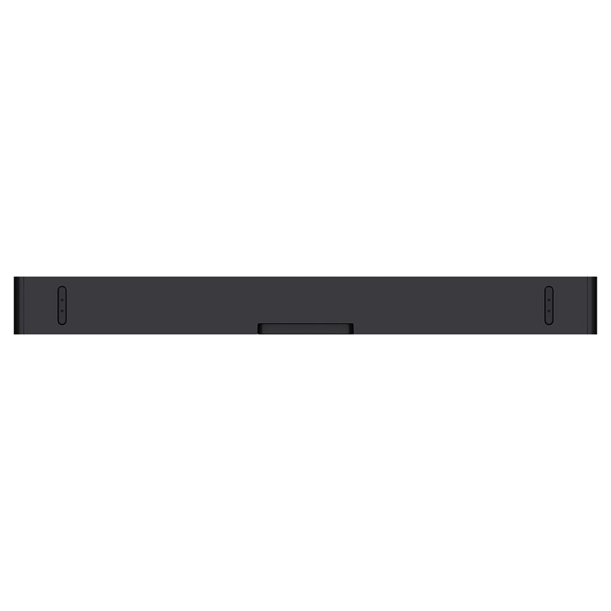 Back view of gloss black WiiM Bar 3.0.2 Dolby Atmos Soundbar on white background