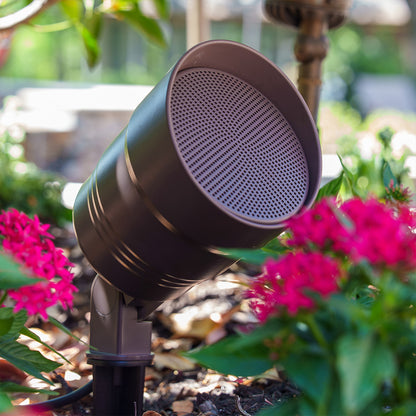 WiiM Amp Powered Outdoor Garden System - Speakers in flower bed