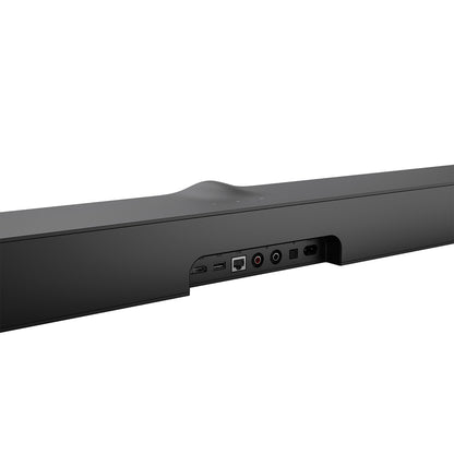 Back view of matte black WiiM Bar 3.0.2 Dolby Atmos Soundbar on white background