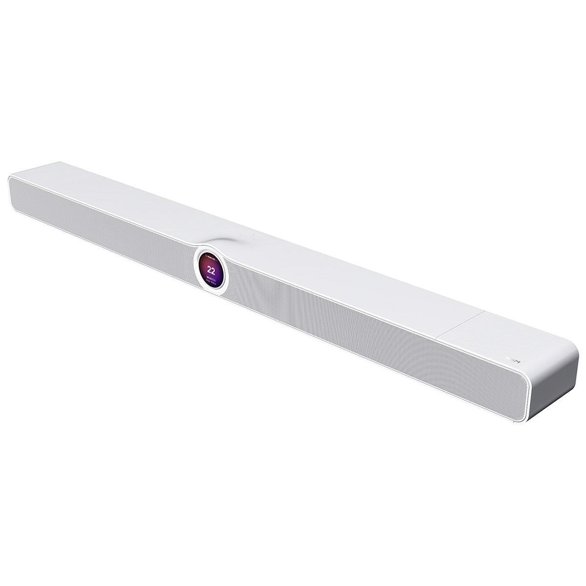 Angle view of matte white WiiM Bar 3.0.2 Dolby Atmos Soundbar on white background