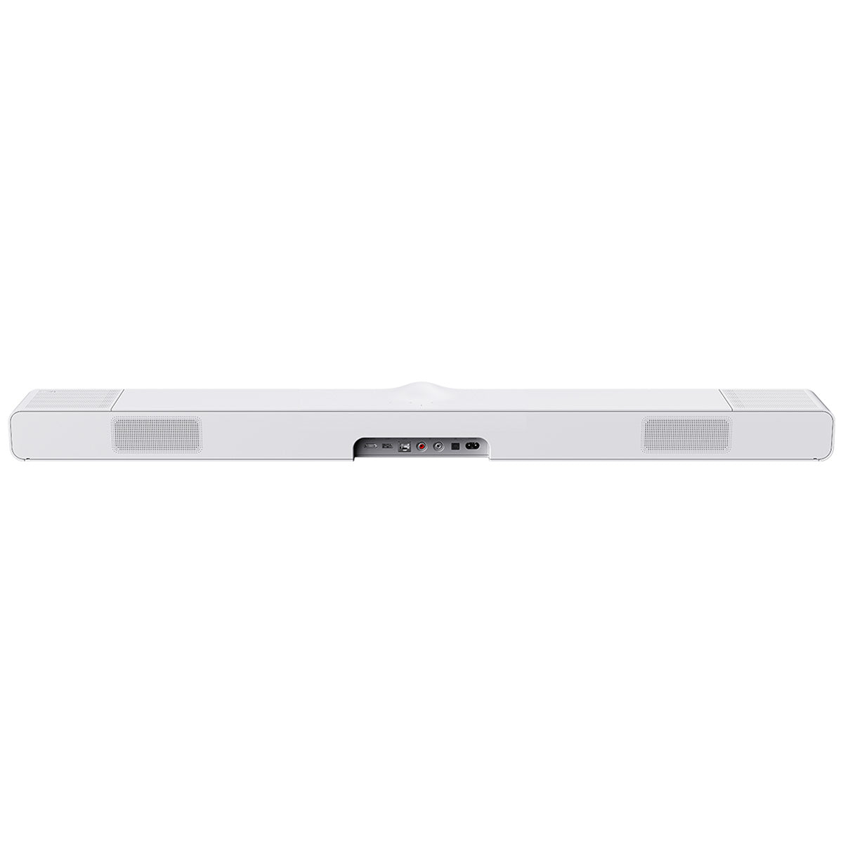 Back view of matte white WiiM Bar 3.0.2 Dolby Atmos Soundbar on white background