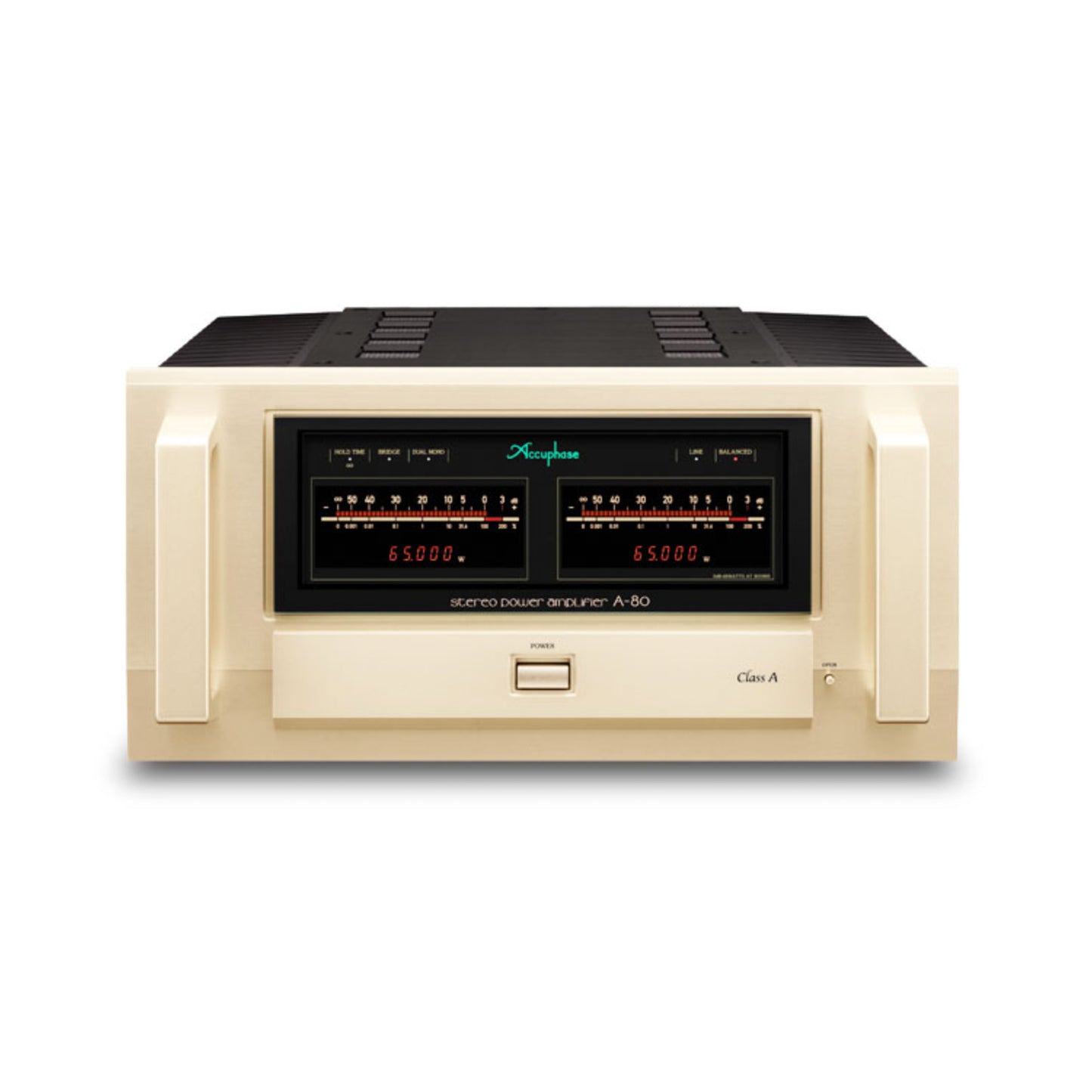 Front view of Accuphase A-80 Class A Stereo Power Amplifier on white background