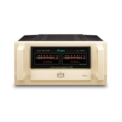 Front view of Accuphase A-80 Class A Stereo Power Amplifier on white background