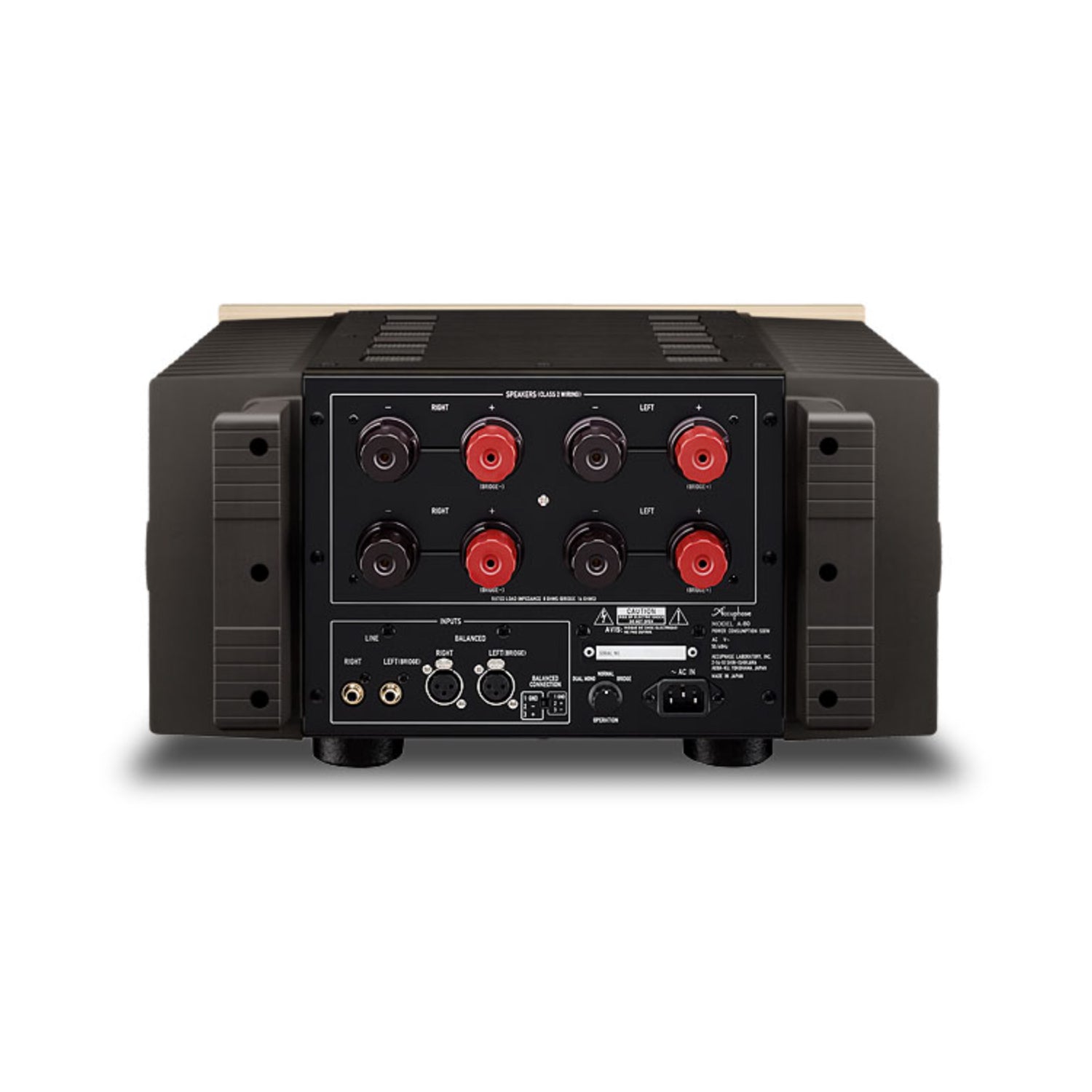 Back view of Accuphase A-80 Class A Stereo Power Amplifier on white background