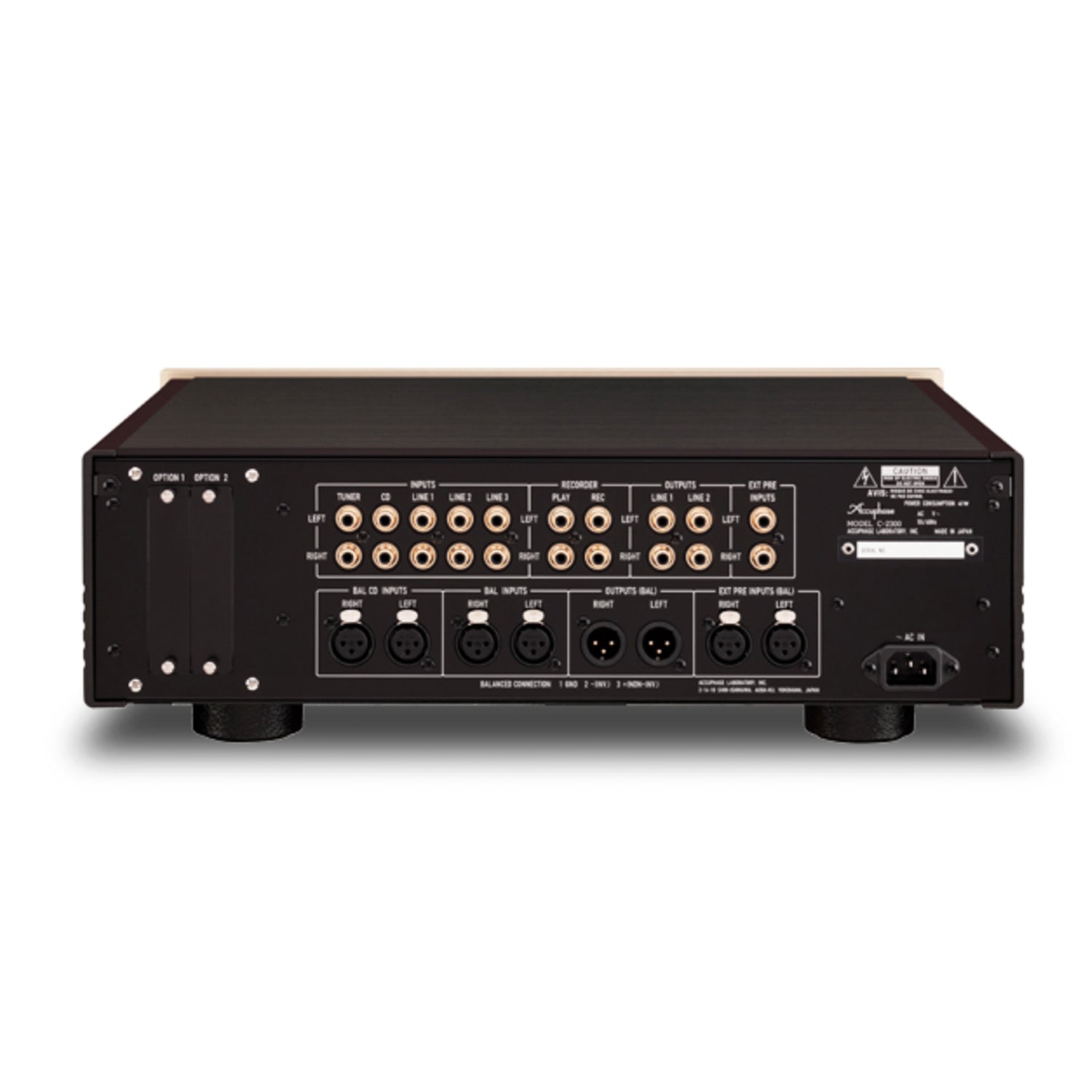 Back view of Accuphase C-2300 Preamplifier on white background