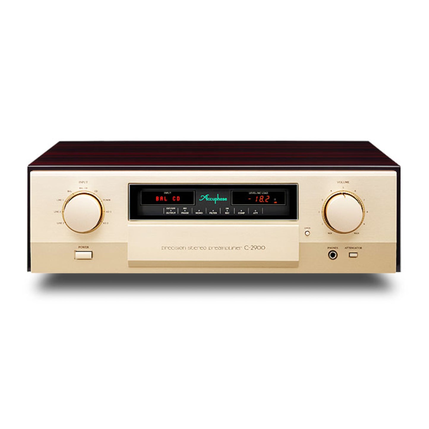 Front view of Accuphase C-2900 Preamplifier on white background