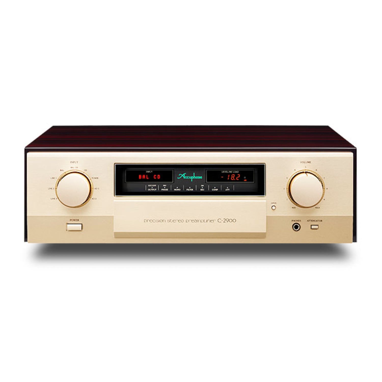 Front view of Accuphase C-2900 Preamplifier on white background