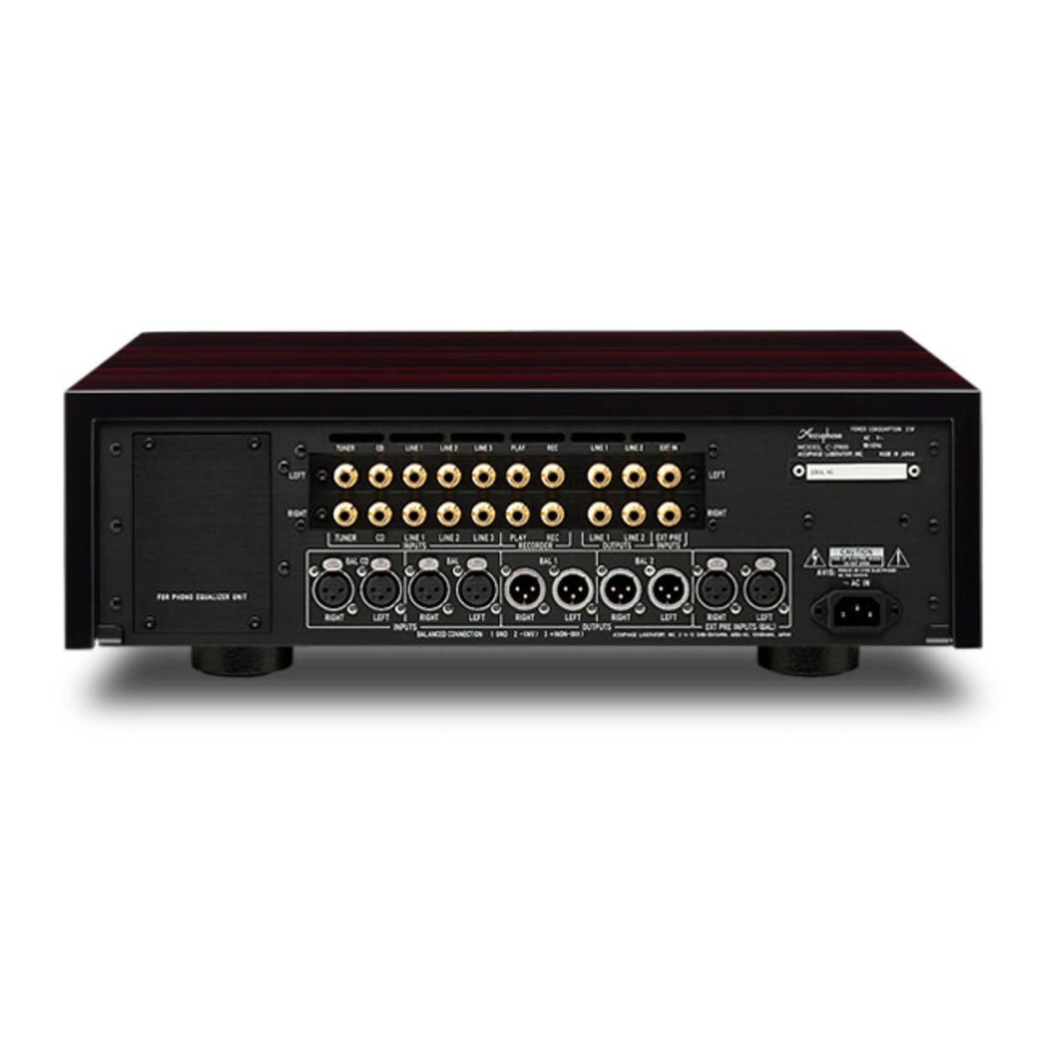 Rear view of Accuphase C-2900 Preamplifier on white background