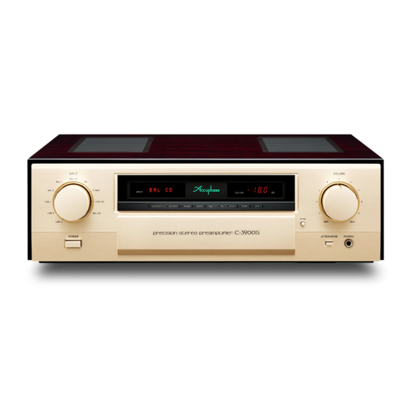 Front view of Accuphase C-3900S Preamplifier on white background