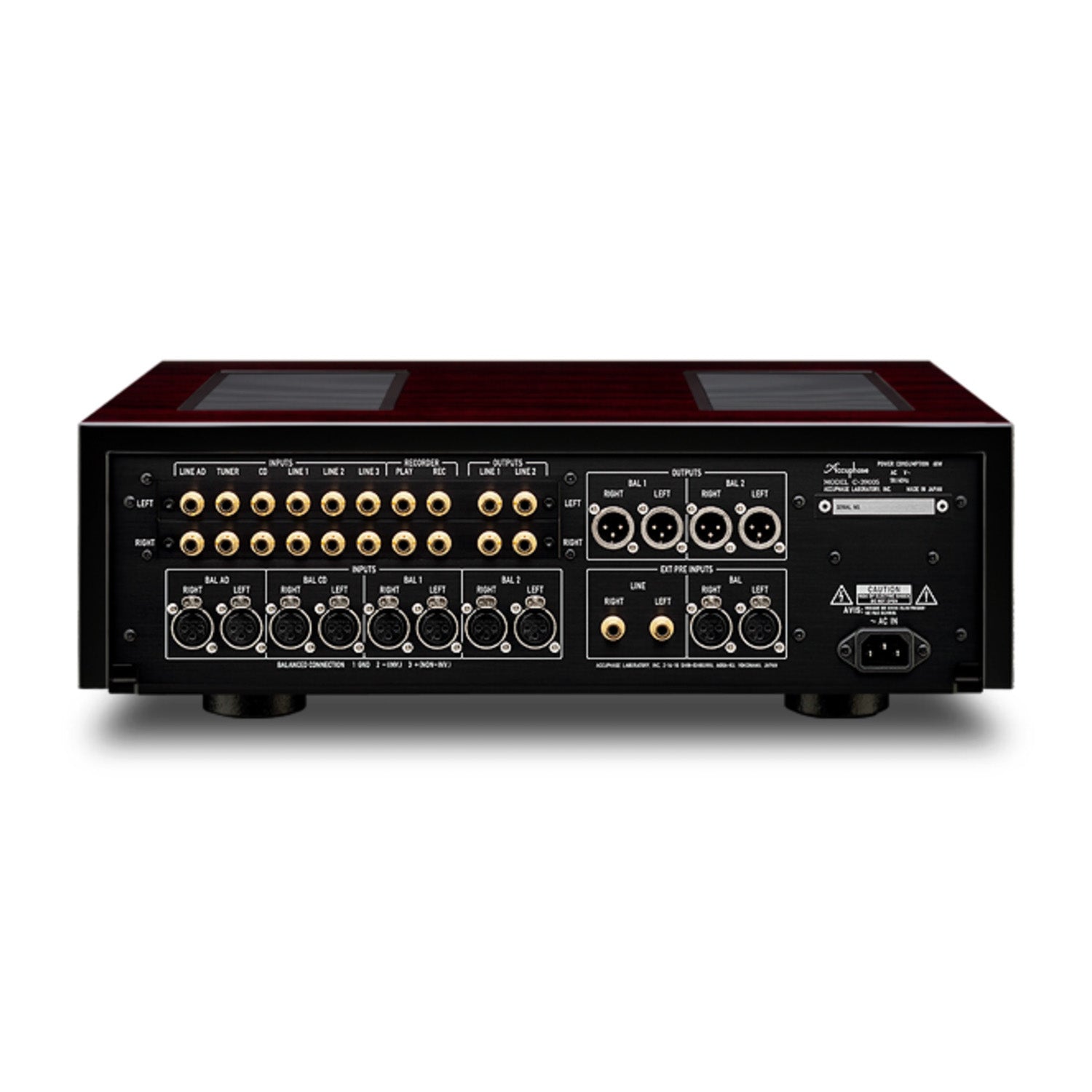 Rear view of Accuphase C-3900S Preamplifier on white background