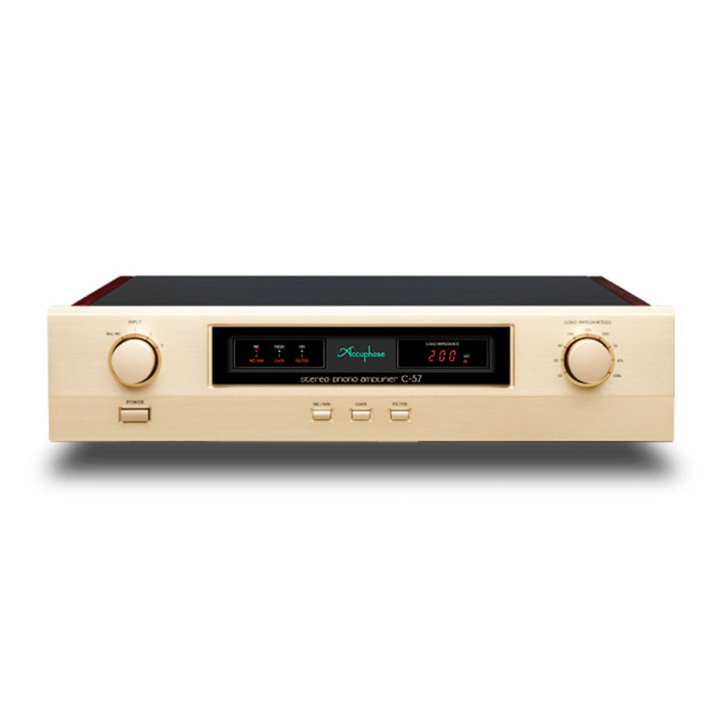 Front view of Accuphase C-57 Phono Preamplifier on white background