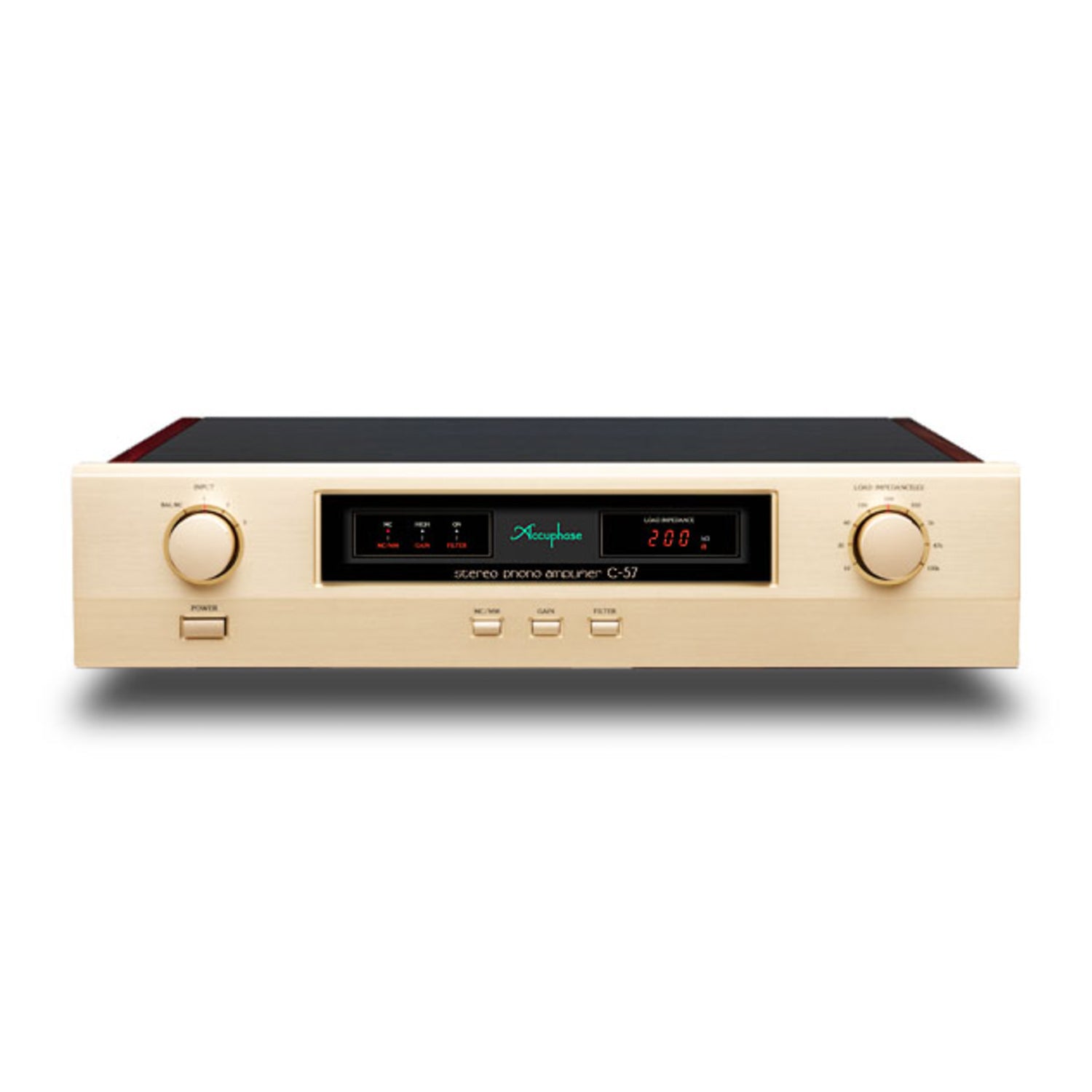 Front view of Accuphase C-57 Phono Preamplifier on white background