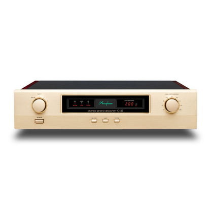 Front view of Accuphase C-57 Phono Preamplifier on white background