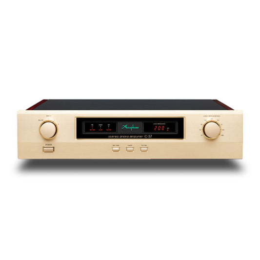 Front view of Accuphase C-57 Phono Preamplifier on white background
