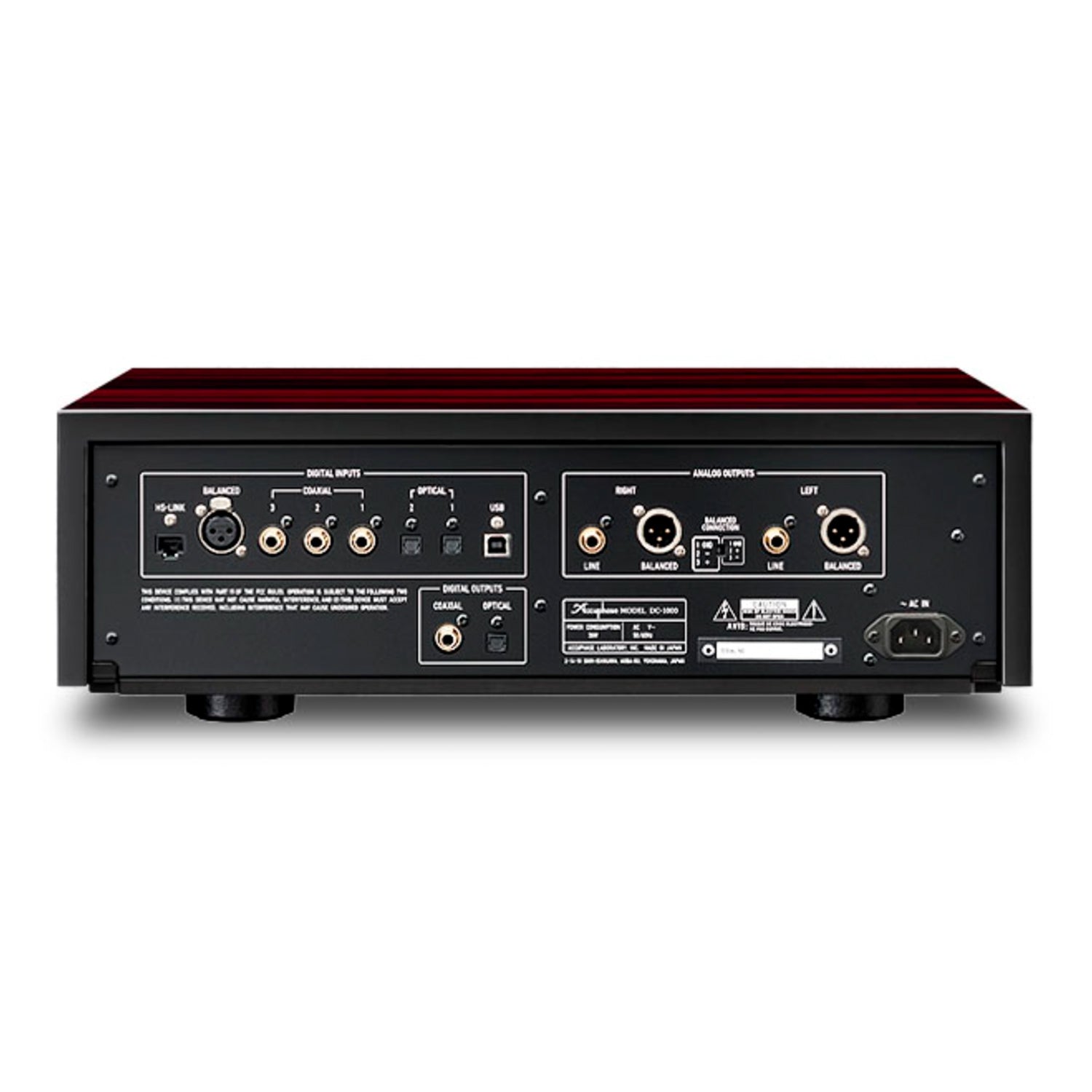 Back view of Accuphase DC-1000 Digital to Analogue Convertor on white background