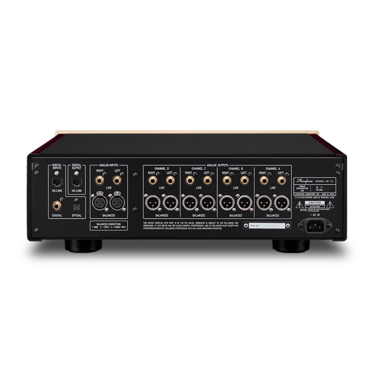 Back view of Accuphase DF-75 Digital Active Crossover on white background