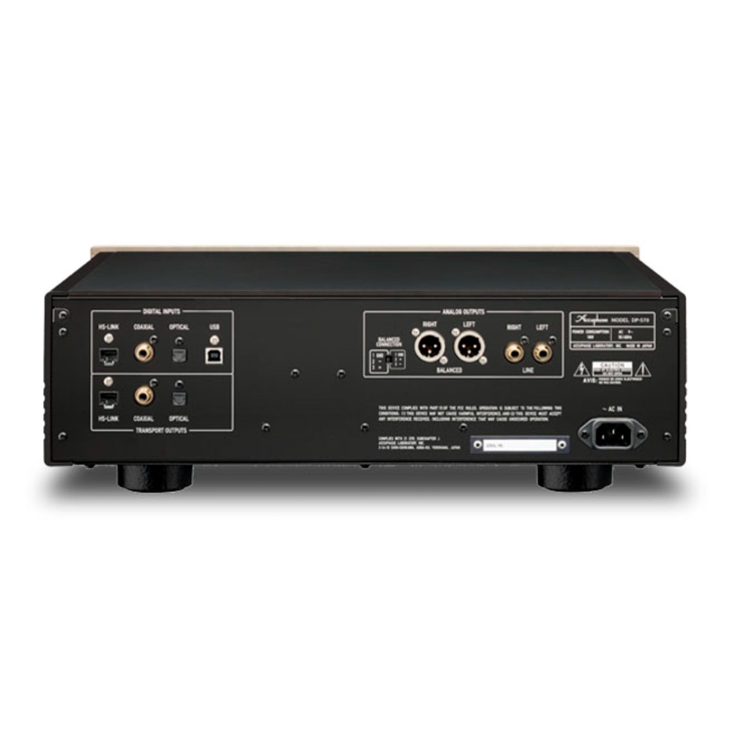 Back view of Accuphase DP-570S SACD/CD Player on white background